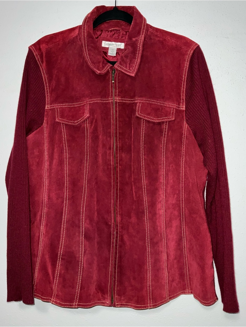 VTG Coldwater Creek Red Suede Leather Knit Sleeve Zip Jacket Plus Size 20